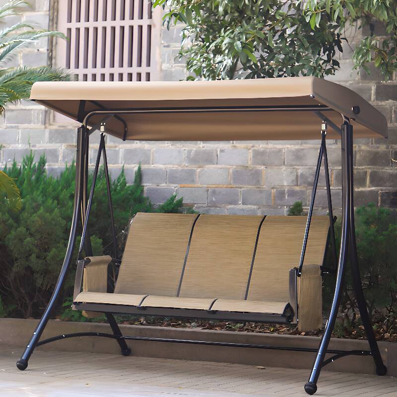 Cream Aluminum Porch Swing with Stand, Canopy, and Stand