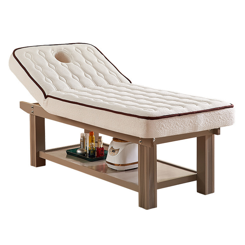 Facial Bed with Natural Wood Trestle Base and Rectangular Top