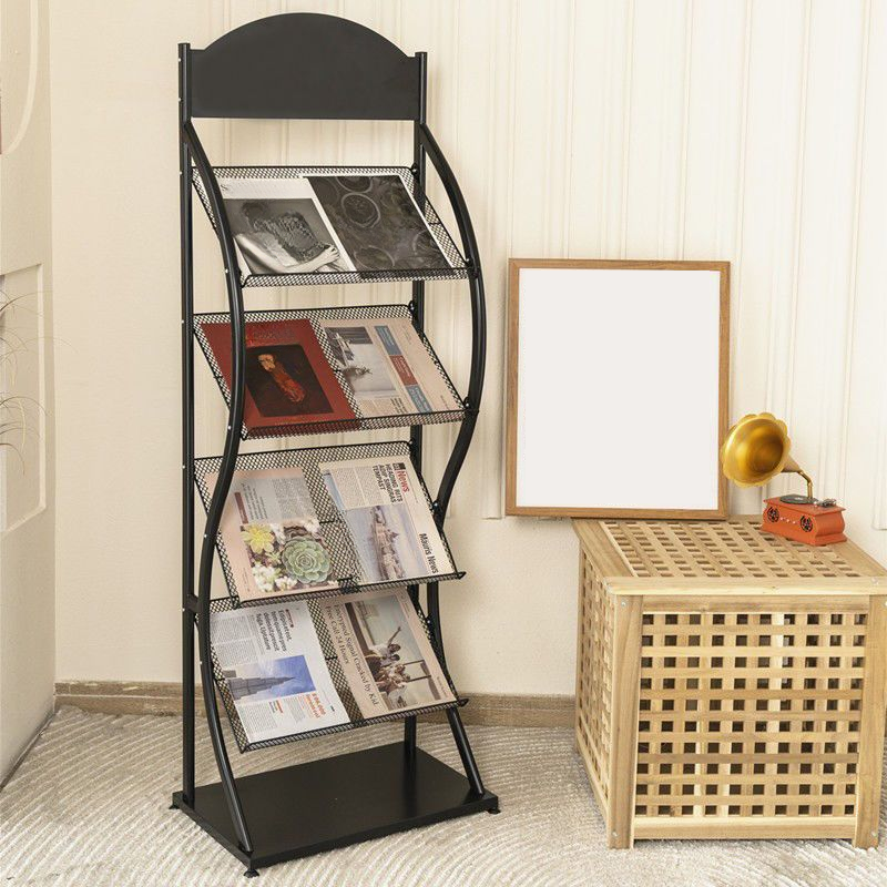 Modern Black Iron Magazine Organizer with Shelves, Freestanding, 15 in & Above Length, 10 in & Above Height