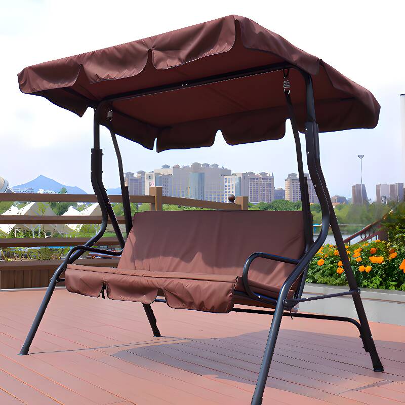 Porch Swing with Stand for 3, Alloy Frame, Upholstered Cushions, Canopy and Stand Included