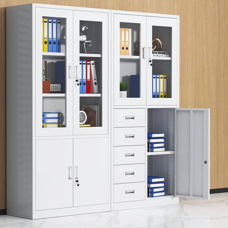 Chalk Steel Filing Cabinet Console with Drawers, Locker, Adjustable Shelving, Locking Door, and 2-Wide/1-Wide Compartments