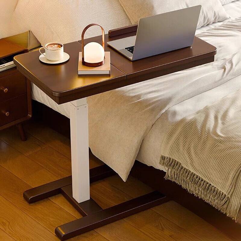 Casual Rubberwood Laptop Cart with Lifting Airlift, Swivel Wheels, and Tilt