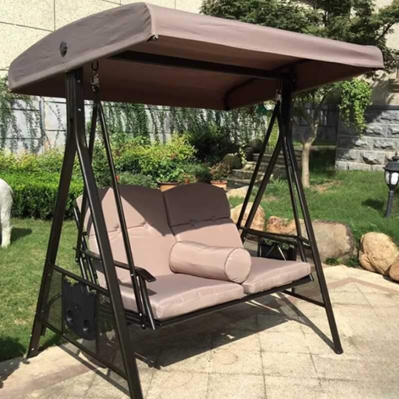 Aluminum Porch Swing with Stand, Upholstered Cushions, Canopy, and Stand