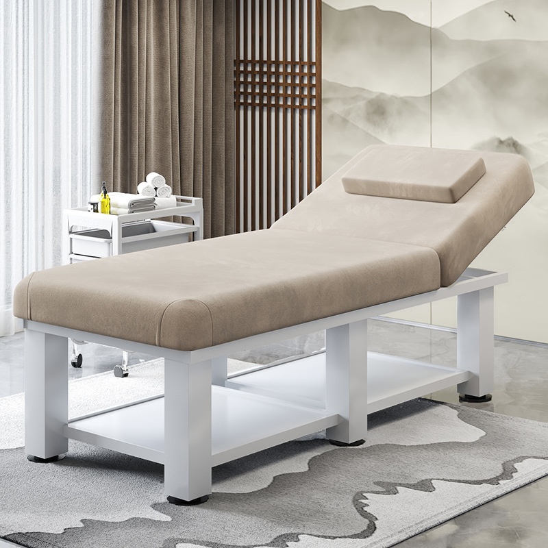 Facial Bed with Metal Trestle Base, Rectangle Top, and Protective Feet