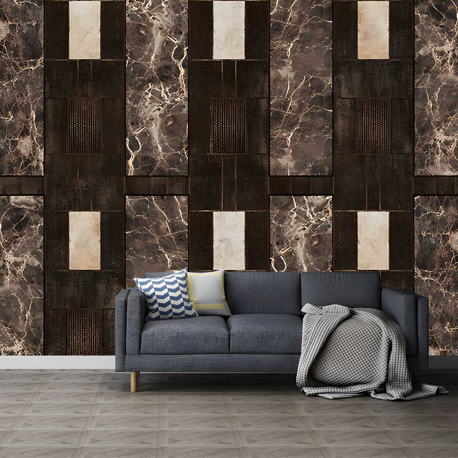 Dark Brown Marble Wallpaper Murals Moisture Resistant Rustic Living Room Wall Art