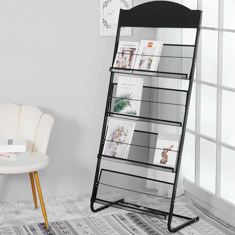 Modern Magazine Organizer in Iron with 15 in & Above Length and 10 in & Above Height, Featuring Shelves and Freestanding Design
