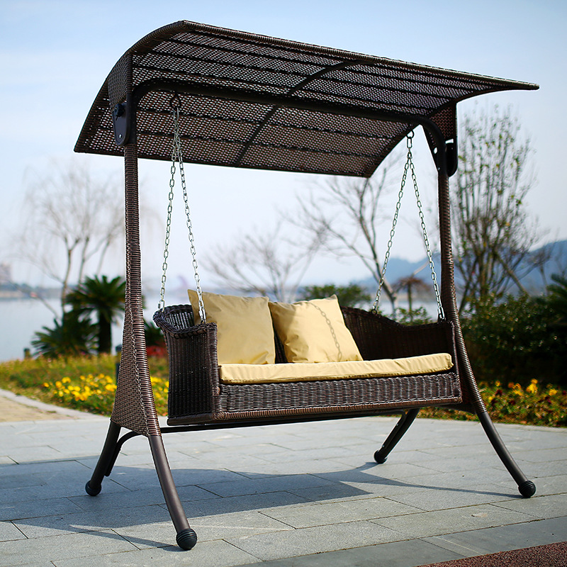 Tropical Pecan Aluminum Rust Resistant Porch Swing with Stand for 2, Chain, and Canopy