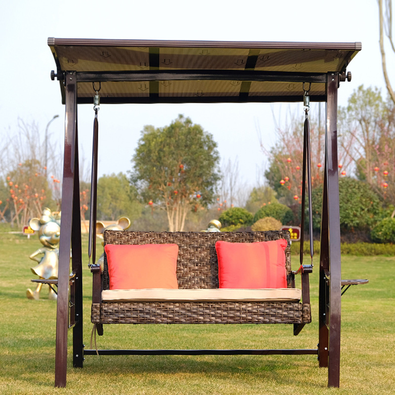 Sepia Aluminum Water-resistant Porch Swing with Stand, Upholstered Cushions, Canopy, and Stand