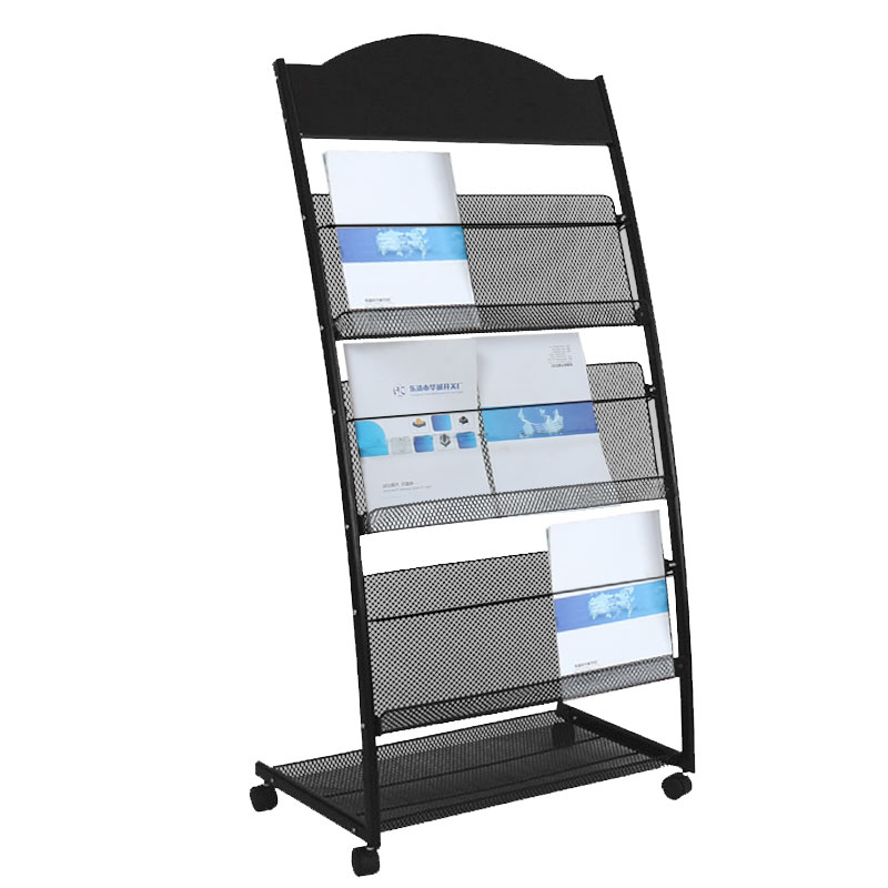 Black Modern Steel Magazine Organizer with Shelves, Freestanding Design, 15 in & Above Length, 10 in & Above Height
