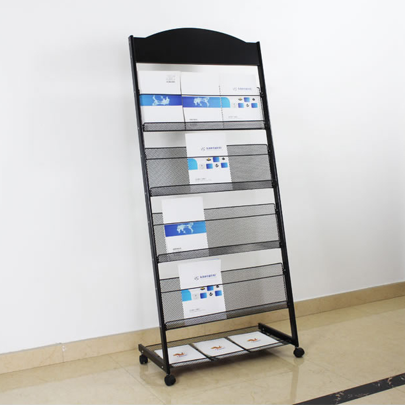 Modern Black Magazine Organizer with Steel Shelves, 15 in & Above Length, 10 in & Above Height, Freestanding