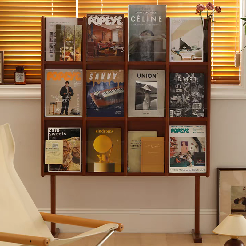 Modern Solid Wood Magazine Organizer with Shelves, 15 in & Above Length, 10 in & Above Height, and Freestanding Design