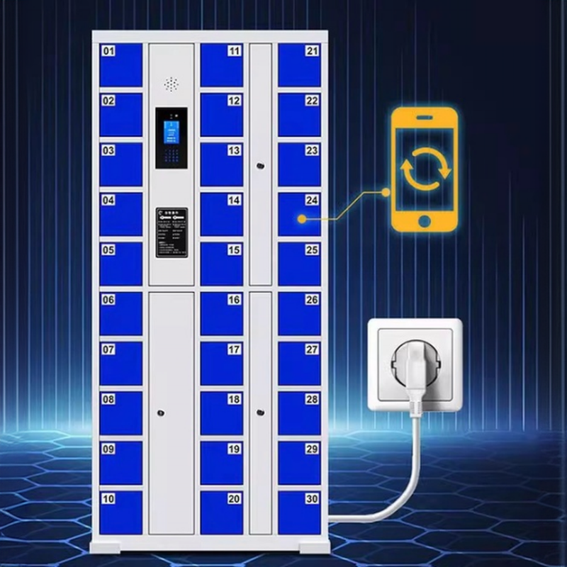 White/Bright Yellow/Azure Steel Commercial Lockers with 6 or More Tiers, Personalization, 10 or More Compartments, 5-Wide or More, and Locker Base