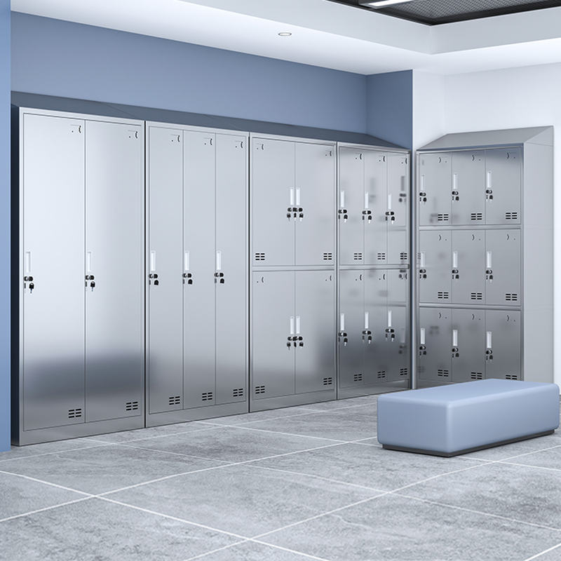 Metallic Metal 6 or more/4-layer/2-layer Employee Lockers with Mirrored Ventilated Doors, 10 or More Compartments/9 Compartments/8 Compartments, and 3-Wide/2-Wide Design