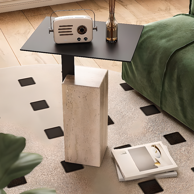 Art Deco Chalk/Black Alloy Drink Table with Pedestal Base, Table Only