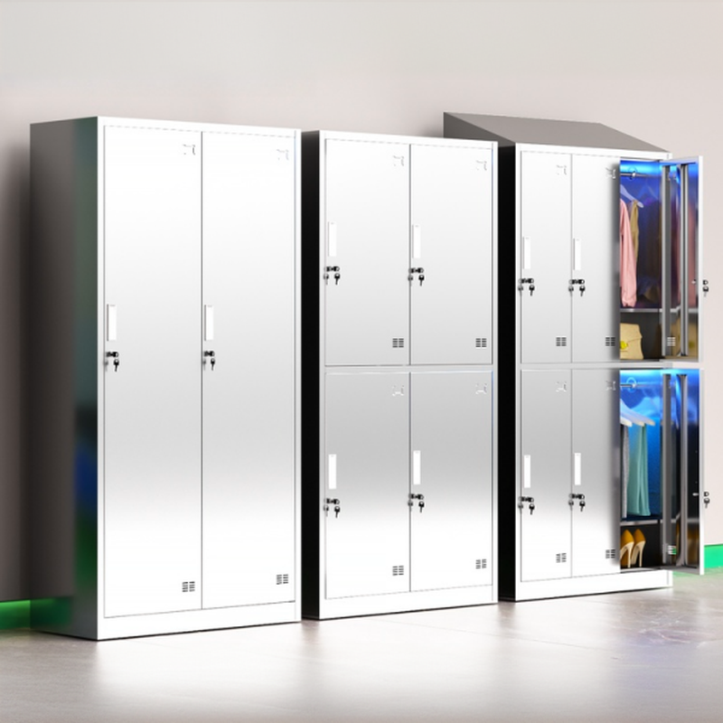 Metallic Stainless Steel 6 or More/5-Tier/4-Layer Employee Lockers, Installation Required, Partial Assembly, 10 or More/9/8 Compartments, 3-Wide/2-Wide