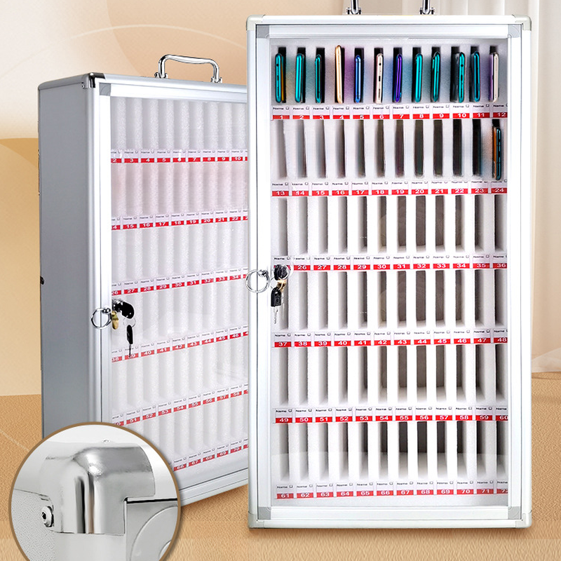 Metallic Steel Cell Phone Lockers with Clear Doors, Lockable with Lock and Name & Number Plate, Includes Locker Base
