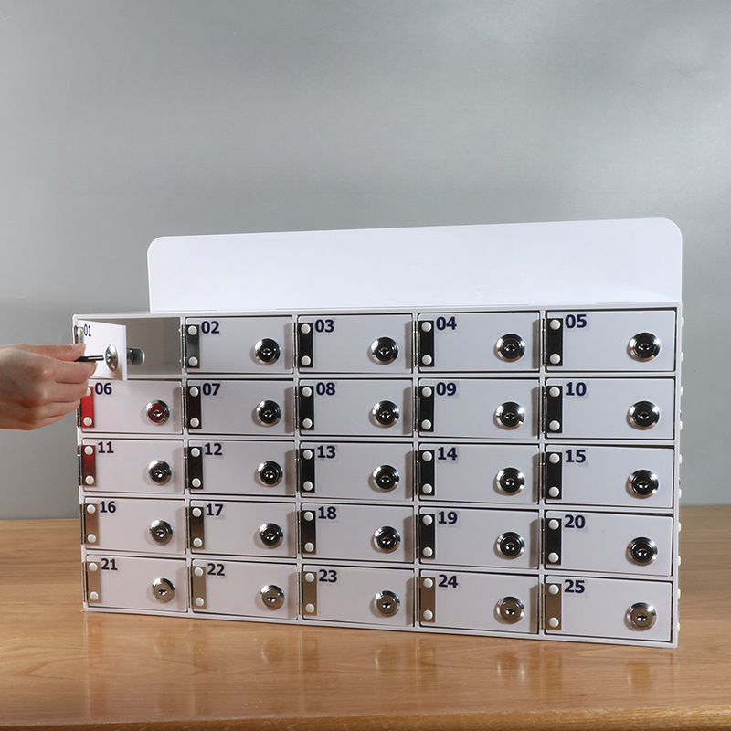 White Polymethyl Methacrylate 5-Tier Cell Phone Lockers with 10 or More Compartments, 5-Wide or More, Lock and Locker Base Included