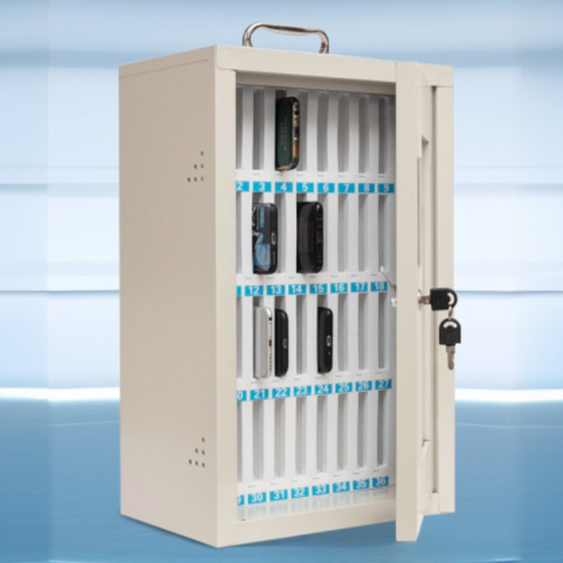 Minimalist White Steel Cell Phone Lockers with Lock, Name&number Plate, Clear Doors/Ventilated Door and Locker Base