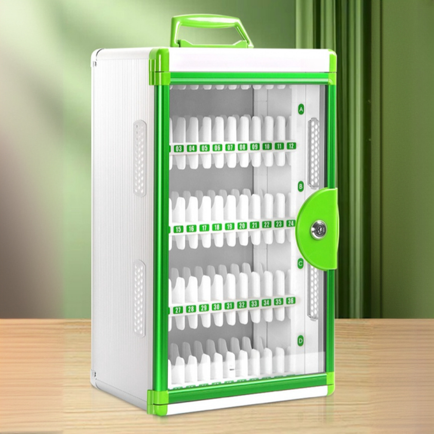 Aluminum Cell Phone Lockers with Clear Doors, Lockable with Lock, Name & Number Plate, and Locker Base