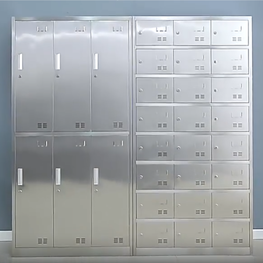 Metallic Stainless Steel Employee Lockers with 6 or more Tiers, Key Locking Mechanism, Ventilated Doors, 10 or More Compartments, and 3-Wide Design