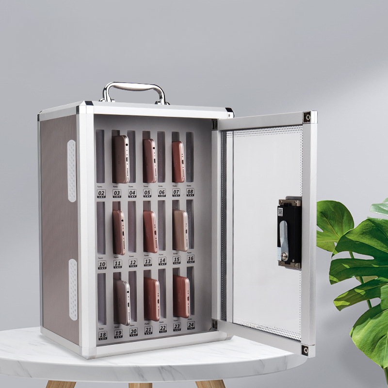 Metallic Alloy Cell Phone Lockers with Clear Doors, Personalization or Monogramming, Lock, Name&number Plate, and Locker Base