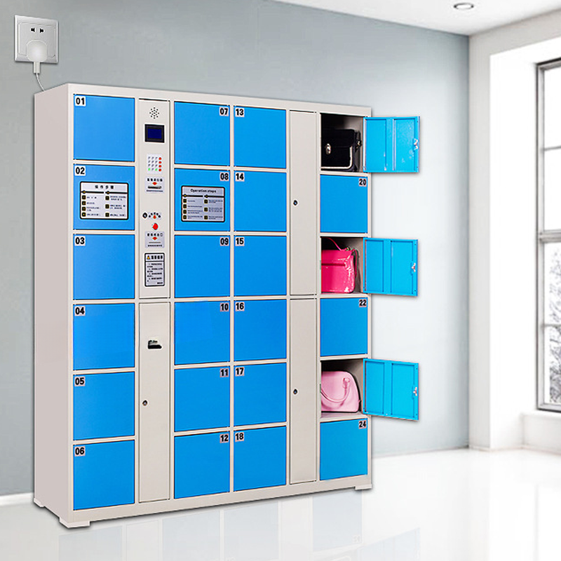 Azure 6 or More Tier Commercial Lockers with Installation Required, Partial Assembly, 10 or More Compartments, 5-Wide, and Locker Base