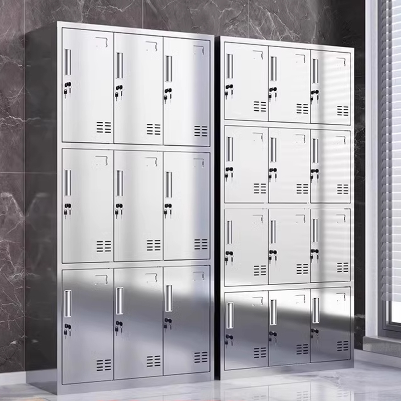 Metallic Stainless Steel 6 or more/4-tier Employee Lockers with Installation Required and Partial Assembly, Louvered Door, 4-Wide/3-Wide Compartments