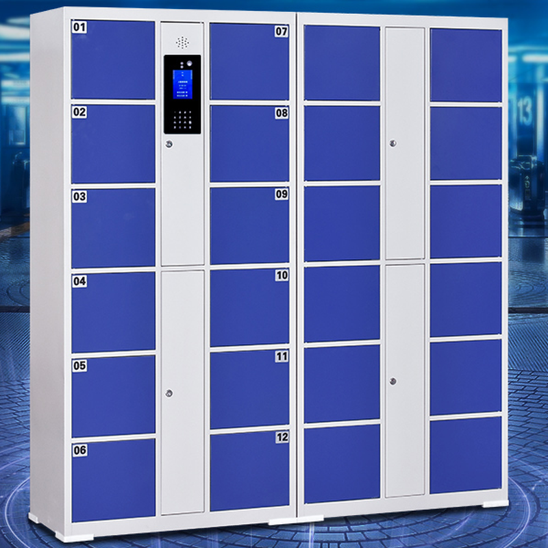 White/Azure/Amber Colour Metal Commercial Lockers with 6 or More Tiers, 10 or More Compartments, 5-Wide or More, Lock and Locker Base