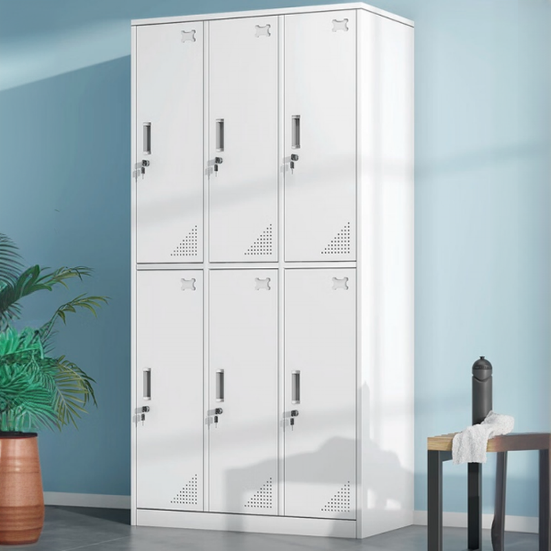 Off-White Iron 6 or More Tier Employee Lockers with Shoe Storage, 10 or More Compartments, 3-Wide, and Locker Base
