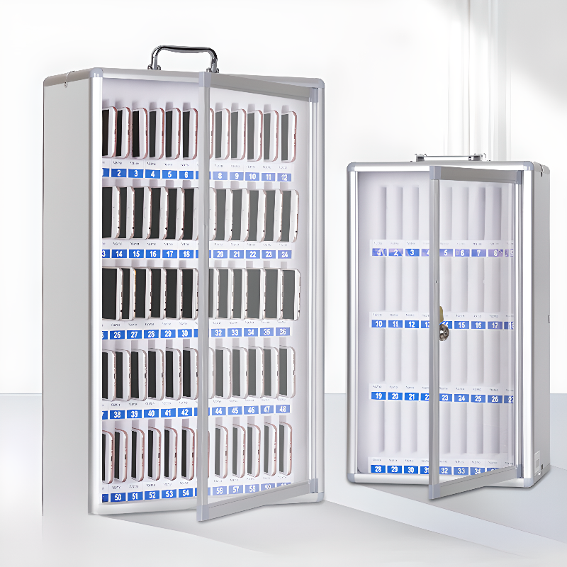 Metallic Aluminium Alloy Cell Phone Lockers with Key Locking, Clear Doors, and Name/Number Plate, Locker Base Included