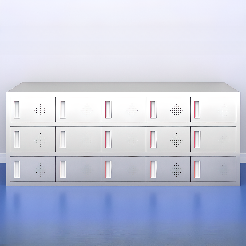 5-Wide or more/4-Wide/3-Wide 3-tier/2 Tiers Silver Employee Lockers with Shoe Storage, Ventilated Door, 10 or More Compartments/9 Compartments and Locker Base