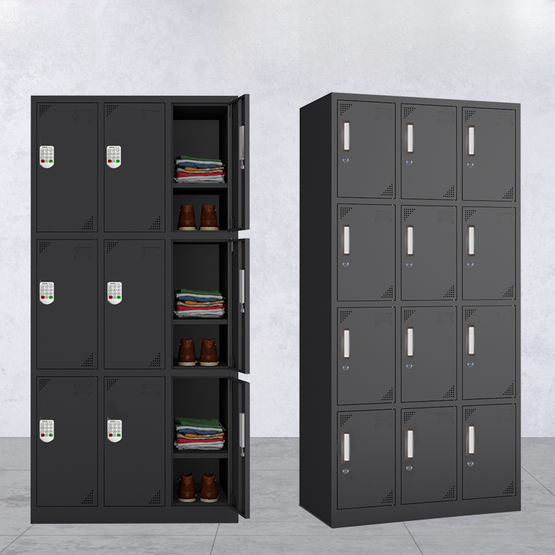 Matte Black 2-Layer Gym & Locker Room Lockers, Installation Required, Full Assembly Needed, Ventilated Doors, 6 Compartments, 3-Wide
