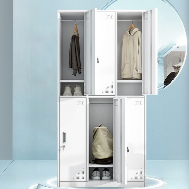 White Metal 6 or More Tier Gym & Locker Room Lockers with Shoe Storage, 10 or More Compartments, 3-Wide Compartments, and Locker Base
