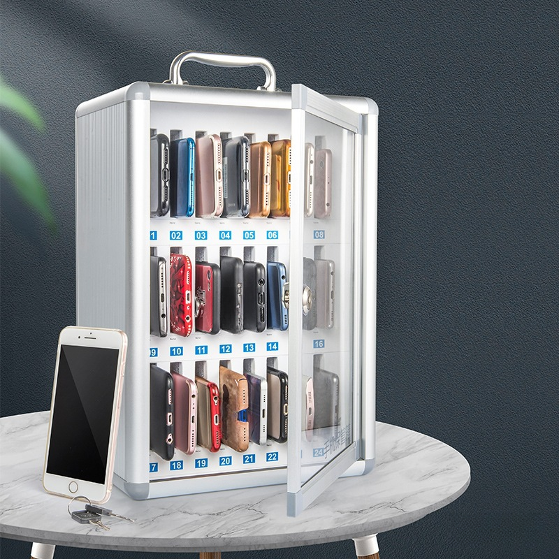 Chalk Aluminium Alloy Cell Phone Lockers with Clear Doors, Lockable Feature, Lock, Name/Number Plate, and Locker Base