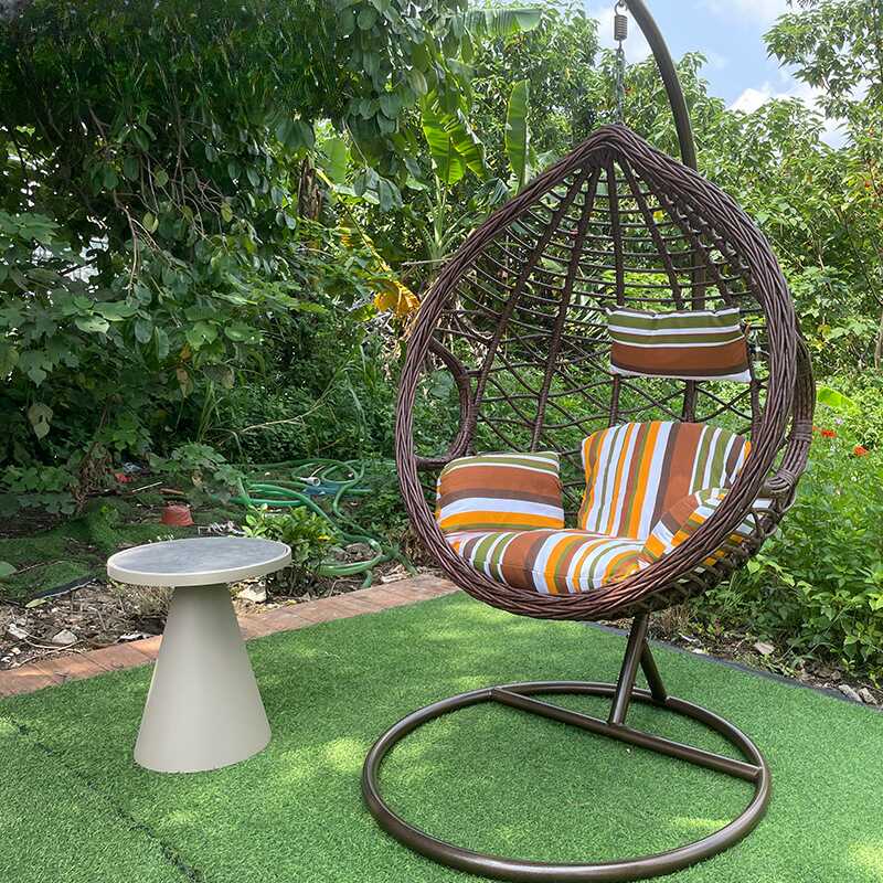 Pecan Finish Aluminum Porch Swing with Stand, Upholstered Cushions, Chain, and Stand