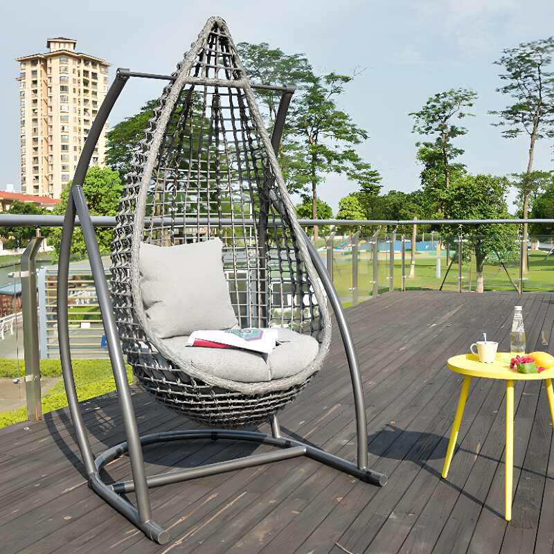 Dove Grey Finish Alloy Porch Swing with Stand, Upholstered Cushions, and Stand