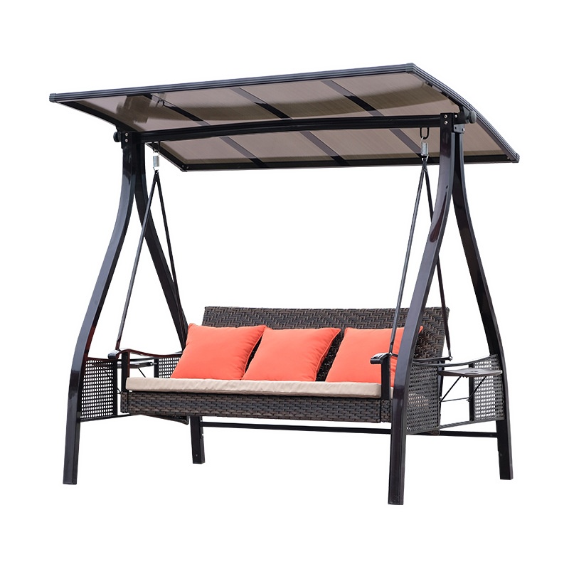 Porch Swing with Stand for 3, Alloy Frame with Upholstered Cushions, Canopy, and Stand