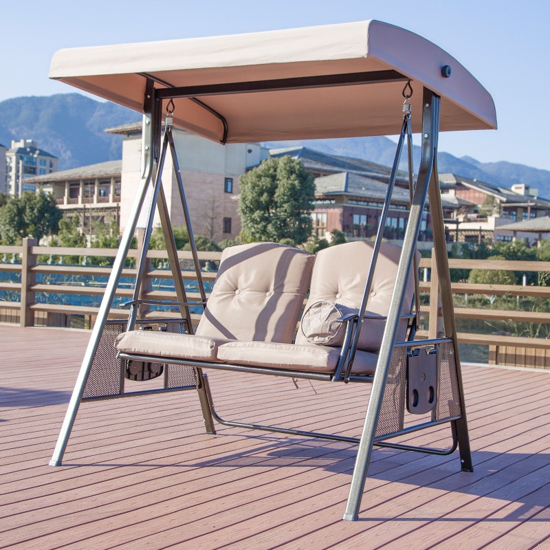 Porch Swing with Stand, Seating for 2/for 3, Aluminum Frame, Upholstered Cushions, Canopy, and Stand