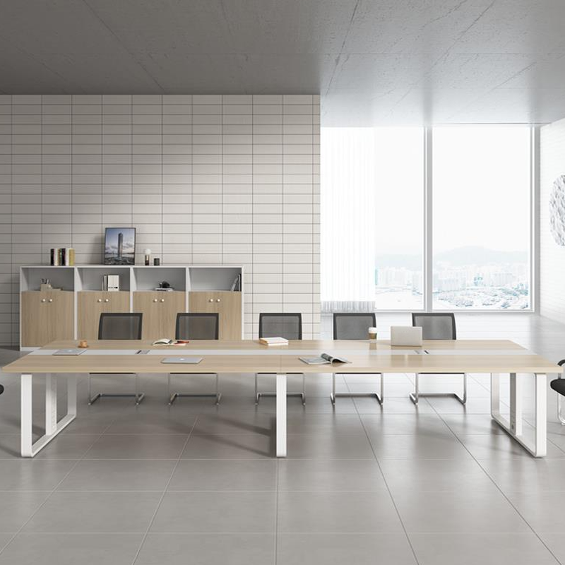 Natural Finish Modern Simple Style Meeting Table with Scratch Resistant Rectangle Top for Seats 12+ in Engineered Wood