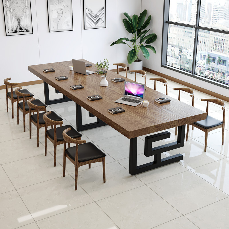 Light Natural Brown Modern Simple Style Meeting Table, Burn Resistant, with a Rectangular Top for 6-person Seat in Solid Wood