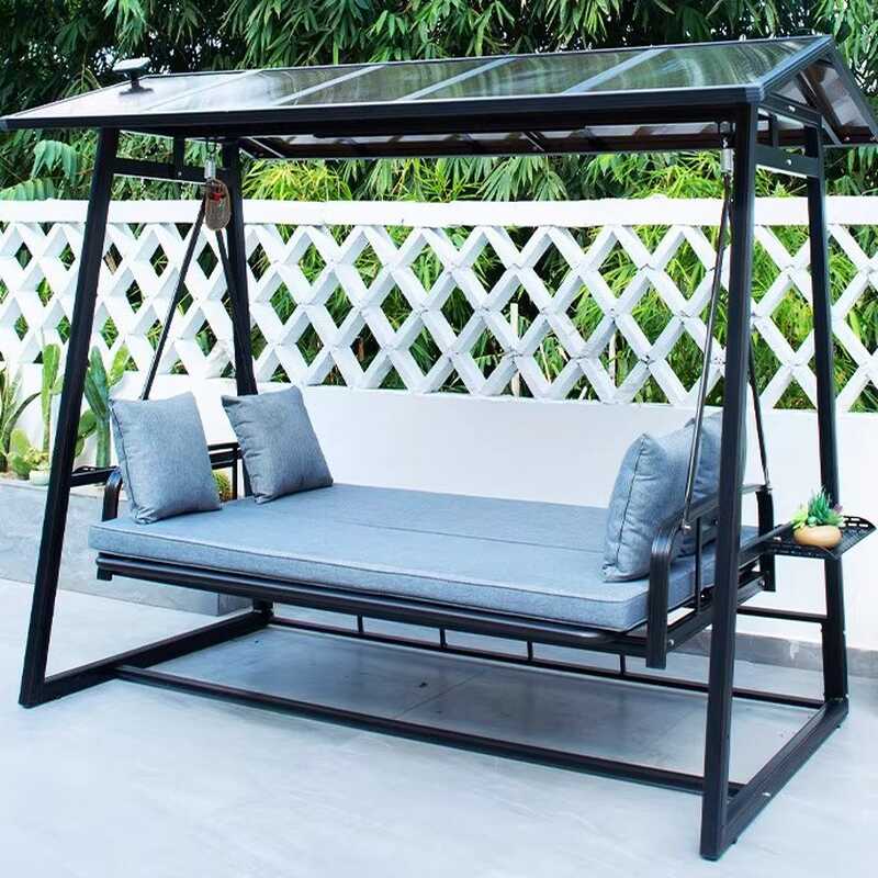 Aluminum Porch Swing with Stand for 4 People/Seating for 2 with Upholstered Cushions and Canopy