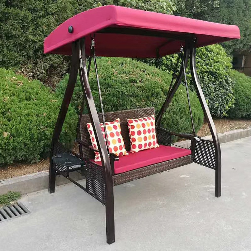 Tan Aluminum Porch Swing with Stand for 3/Seating for 2 with Upholstered Cushions and Canopy