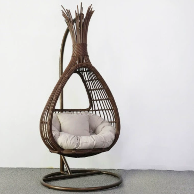 Tan Alloy Porch Swing with Stand and Upholstered Cushions with Chain