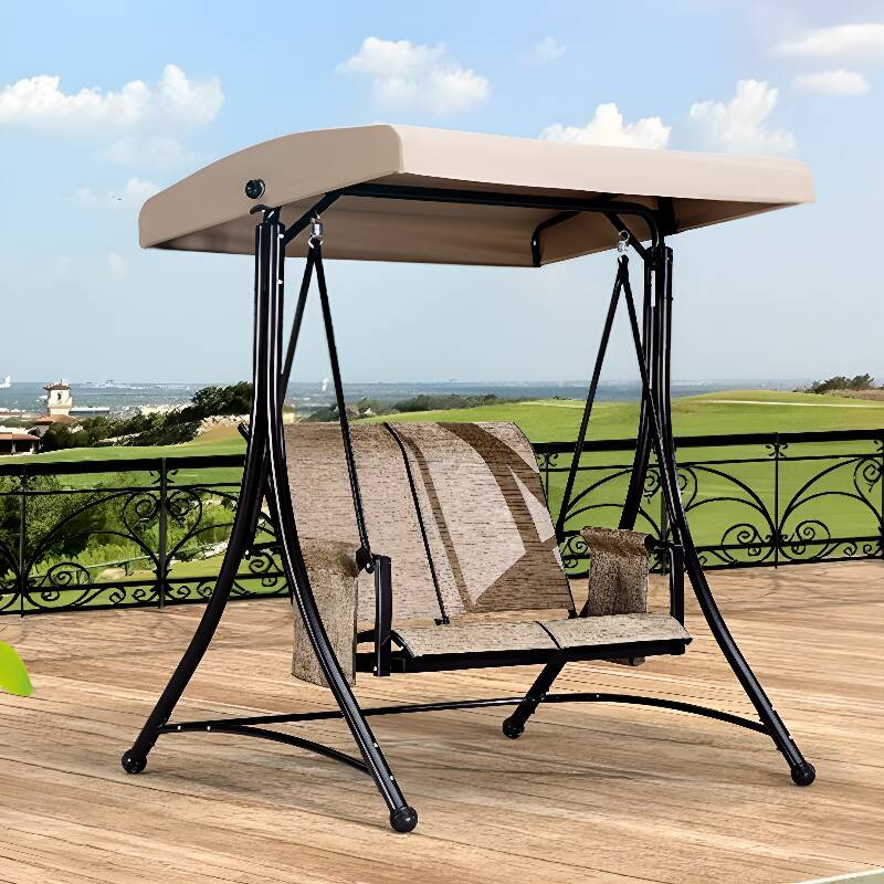 Tropical Porch Swing with Stand for 2/3, Water-resistant Aluminum Frame with Canopy and Stand