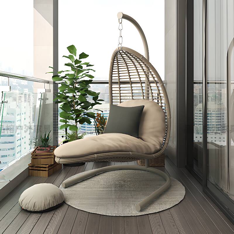 Tropical Pecan Porch Swing with Stand, Water-resistant Alloy Frame with Upholstered Cushions, Chain, and Stand