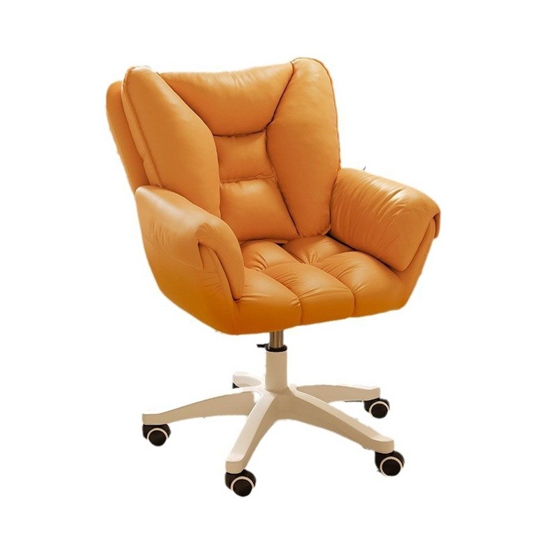 Art Deco Ergonomic Office Desk Chairs in Carnation/Cream/Amber Colour Upholstered with Armrest, Roller Wheels, and Pillow