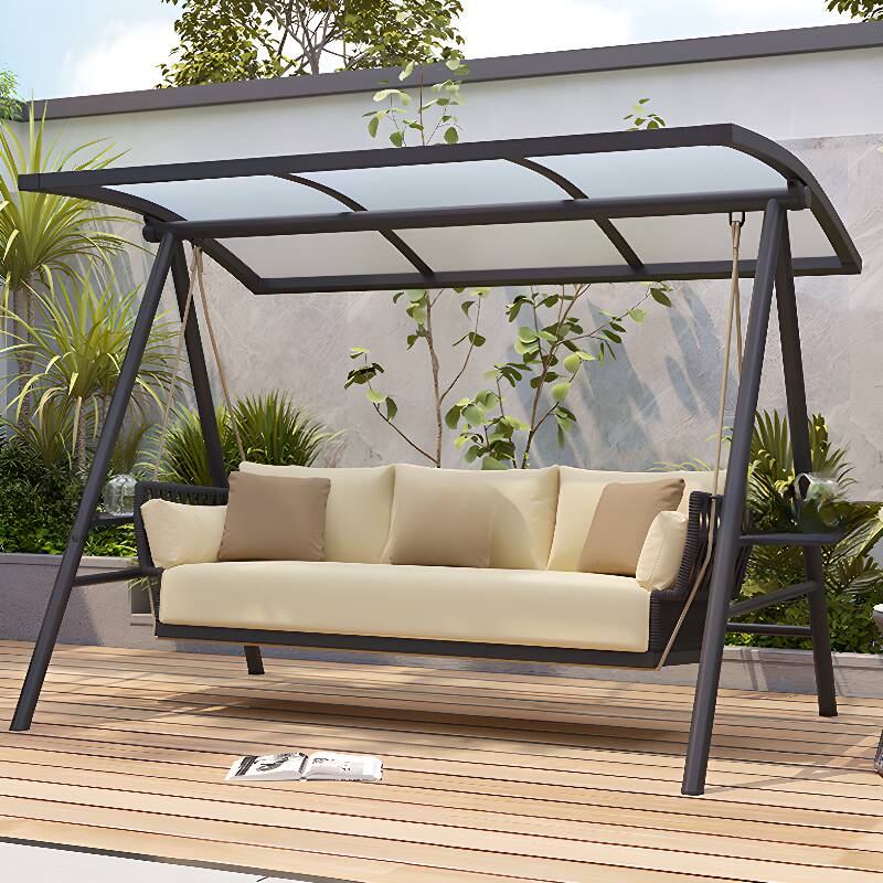 Porch Swing with Stand for 3/Seating for 2, Water-resistant Aluminum Frame, Upholstered Cushions, Canopy, and Stand