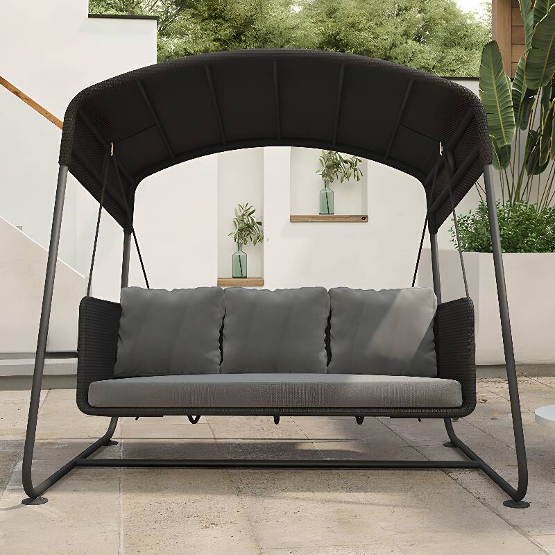 Porch Swing with Stand for 3/Seating for 2, Water-resistant Alloy Frame, Upholstered Cushions, Canopy, and Stand