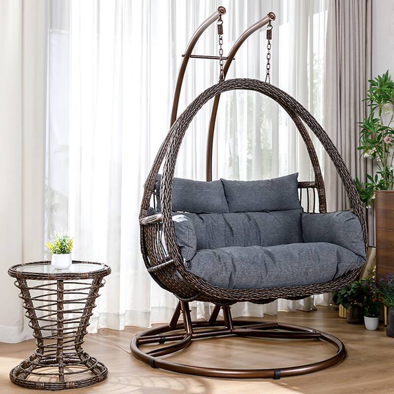 Tropical Water-resistant Alloy Porch Swing with Stand, Upholstered Cushions, Chain, and Stand