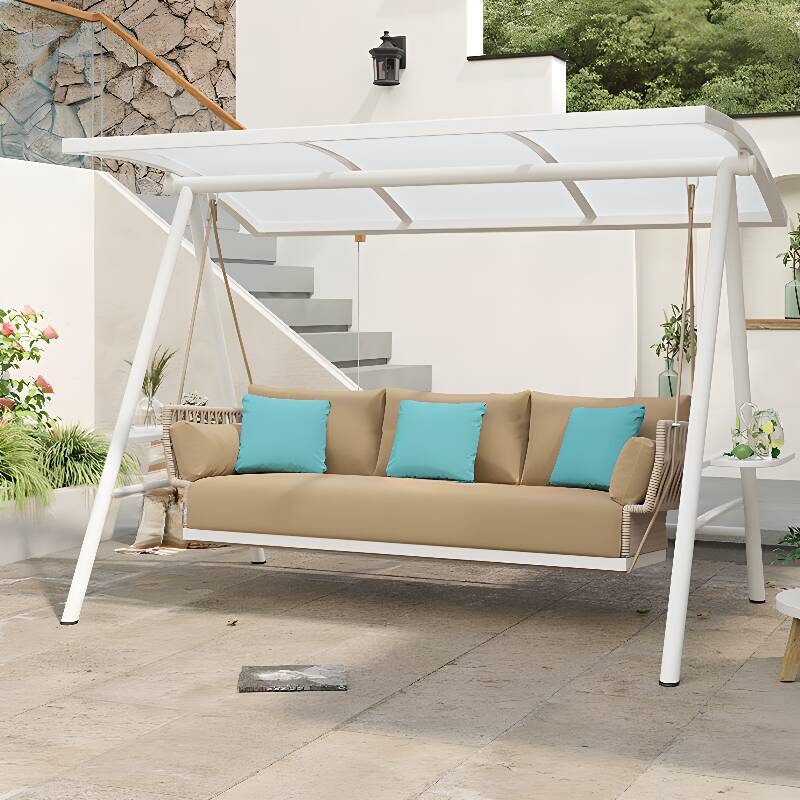 Water-resistant Aluminum Porch Swing with Stand, Upholstered Cushions, Canopy, and Stand